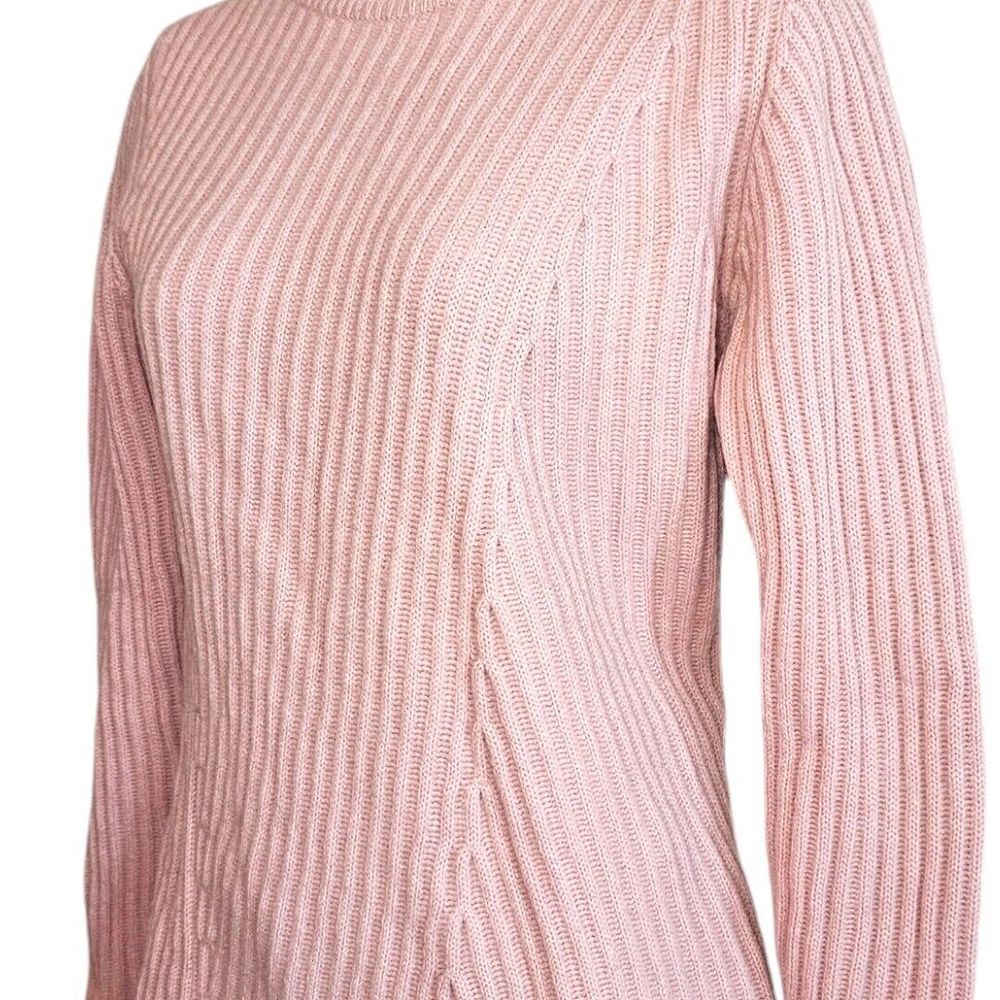 Pink Cashmere Ribbed Asymmetrical Crewneck Sweater By Carven Paris Size S